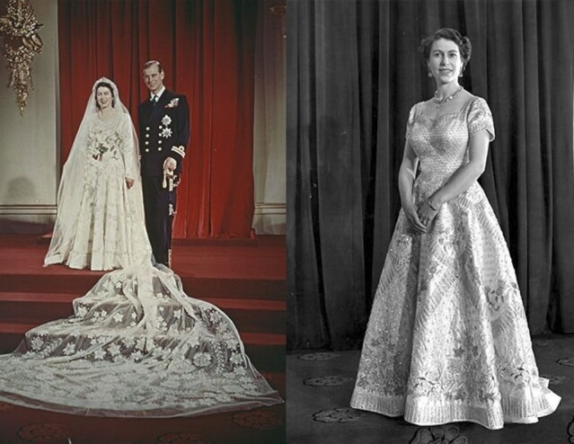 英女皇的結婚禮服和加冕禮服