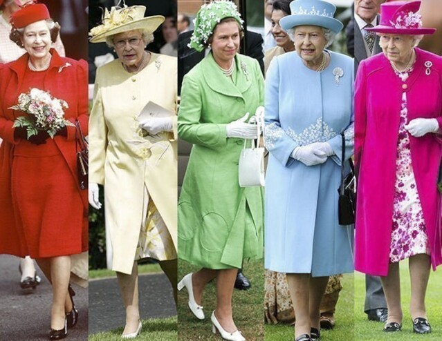 英女皇是顏色的終極玩家，並且喜歡同色系造型