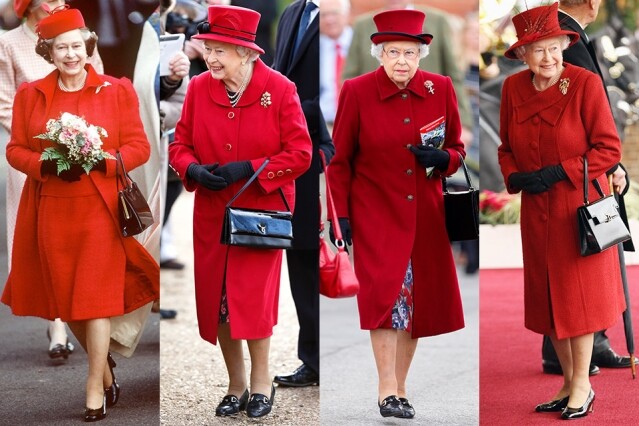 紅色 整身紅色的套裝，看起來更有精神，更能突顯英女皇的氣場。