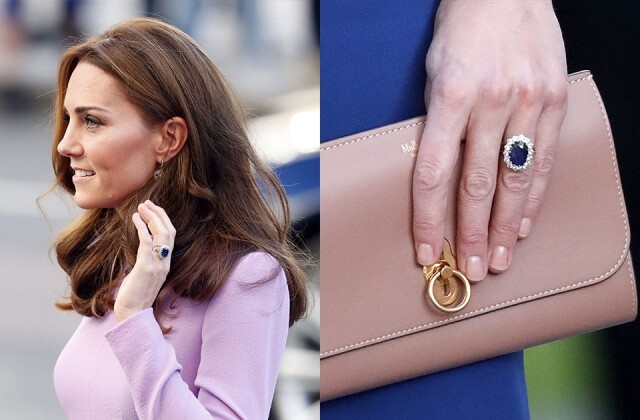 凱特王妃 Kate Middleton 訂婚戒指是在英國全國最矚目的婚戒之一,這枚藍寶石戒指是從戴安娜王妃手上承傳過來 凱特王妃 Kate Middleton 訂婚戒指是在英國全國最矚目的婚戒之一,這枚藍寶石戒指是從戴安娜王妃手上承傳過來