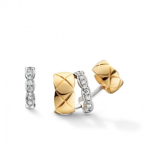 Chanel Coco Crush 系列多環設計耳環，18K 金綴上鑽石，簡約而高貴。
