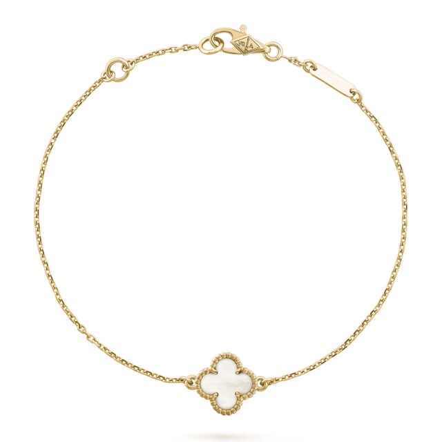 Van Cleef & Arpels Sweet Alhambra 系列黃金鑲嵌白色珍珠母貝手鏈
