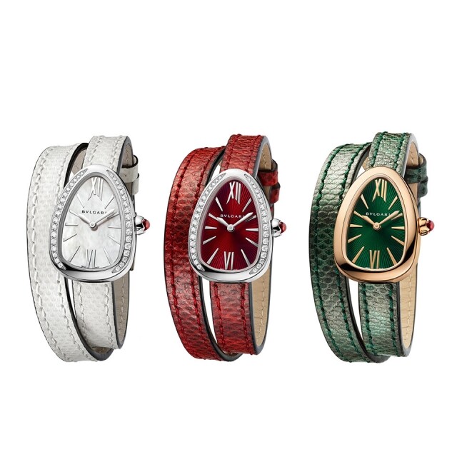 Bulgari 的 Serpenti 手錶系列，最近便配上了水蛇皮錶帶，令款式可穿性更高。