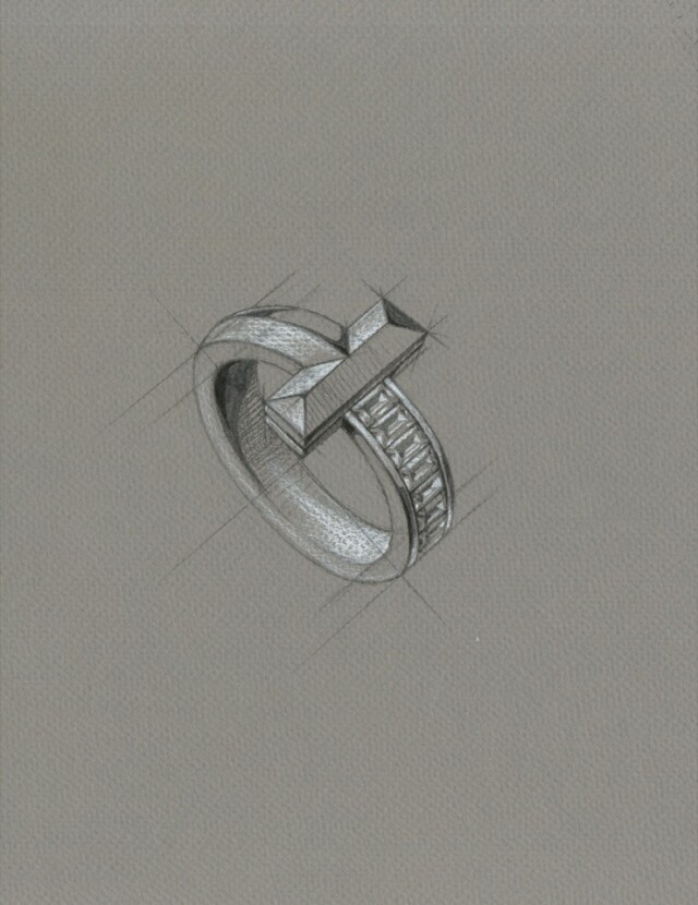 TIFFANY & CO. Tiffany T1 系列戒指設計草圖。
