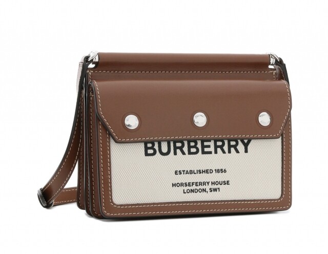 Burberry mini horseferry print 綴啡色皮革帆布手袋 原價$10,500 (折後 $8,505) @Twist