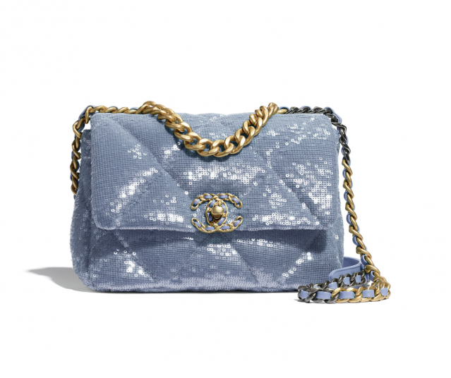 Chanel 粉藍色珠片 Chanel 19 手袋