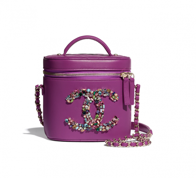 Chanel 紫色綴水晶 logo 化妝箱
