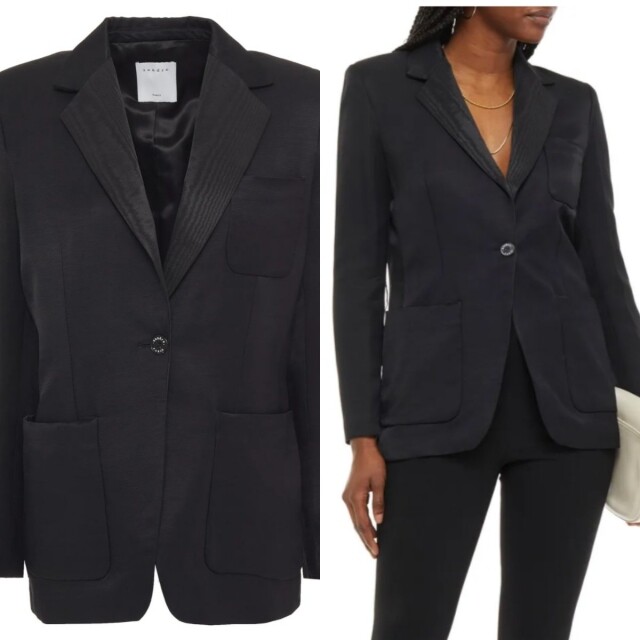 SANDRO Syane moire-paneled satin-twill blazer