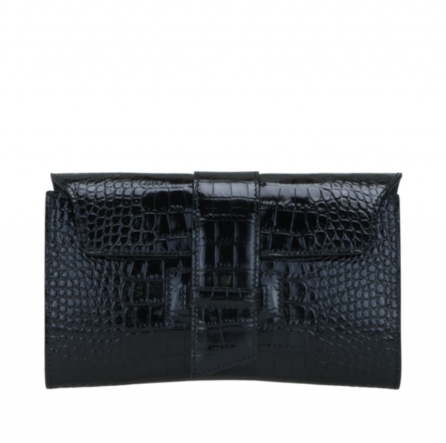 VERONICA Made BySILVANO BIAGINI $3,281 Croc Embossed Calfskin Leather Black Clutch