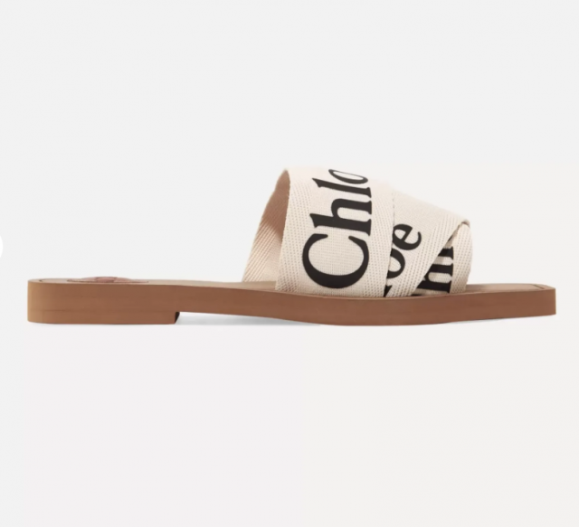 Chloe Woody Logo 印花帆布拖鞋
