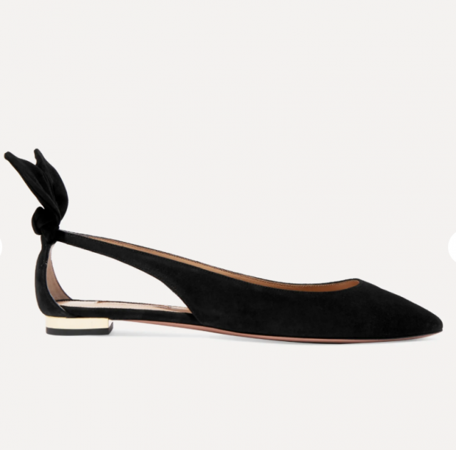 Aquazzura Bow Tie 绒面革尖头平底鞋