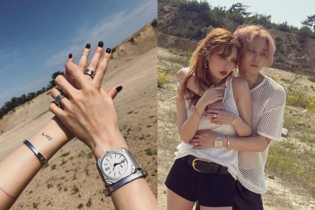 泫雅與 E' Dawn 分別戴上 Bvlgari B.zero1系列的戒指，高調放閃又顯時尚品味。