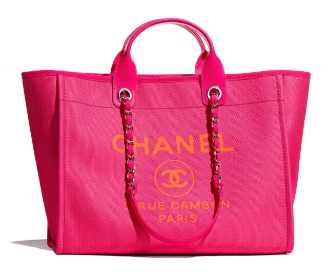 Chanel 桃紅色 logo 帆布袋