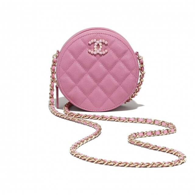 Chanel 粉紅色粒紋小牛皮鏈條手提包 $12,900