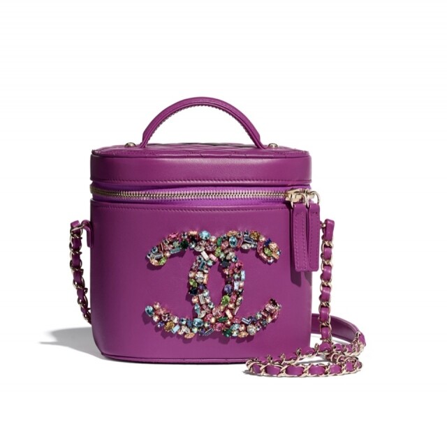 Chanel 紫色綴珠飾 logo Vanity Case