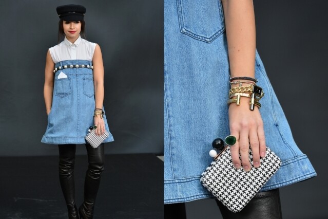 Miroslava Duma 以牛仔連身裙長靴配襯 Chanel Première Chaîne 手錶 Miroslava Duma 以牛仔連身裙長靴配襯 Chanel Première Chaîne 手錶
