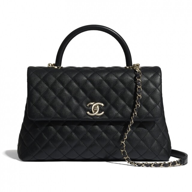 Chanel top handel 小牛皮黑色特大號手挽垂蓋手袋 價錢：$32,000