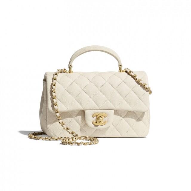 Chanel top handel 小牛皮米色迷你手挽垂蓋手袋 價錢：$34,300