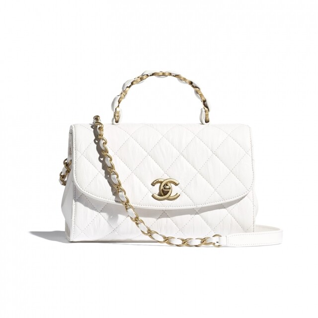 Chanel top handel 小羊皮白色細號手挽垂蓋手袋 價錢：$38,800
