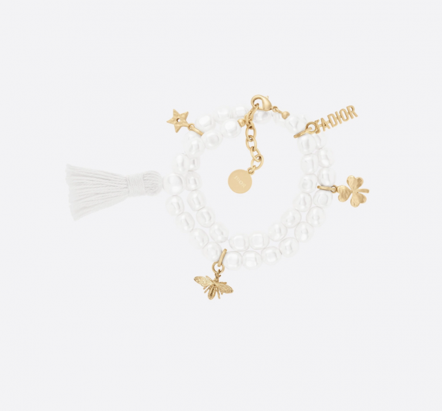 Dior J'Adior 金屬配白色玻璃珍珠雙環手鏈 $5,700