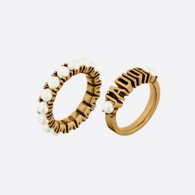 DIOR J'ADIOR 白色樹脂珠復古金屬戒指套裝 $3,900
