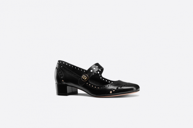 Dior Teddy-D 黑色穿孔釉面小牛皮芭蕾舞鞋