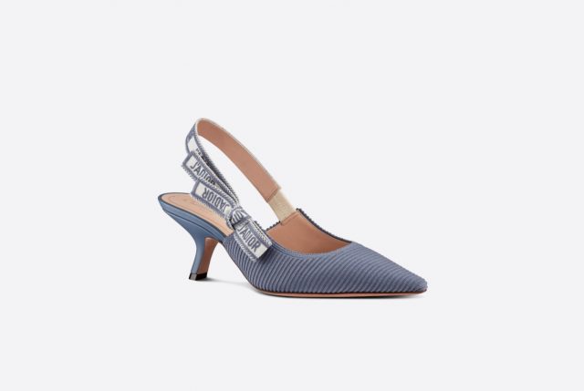 Dior J’Adior 丹寧藍色刺繡棉高跟鞋
