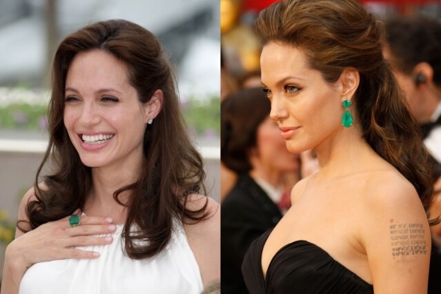 Angelina Jolie：Lorraine Schwartz 祖母綠耳環及祖母綠戒指