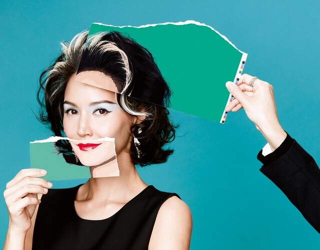 Chanel Ruban 18K 白金鑽石耳環;Giorgio Armani 黑色連身裙。 Chanel Ruban 18K 白金鑽石耳環;Giorgio Armani 黑色連身裙。