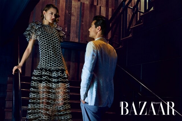 Giorgio Armani 暗紋西裝外套、 西褲。 Giorgio Armani 暗紋西裝外套、 西褲。