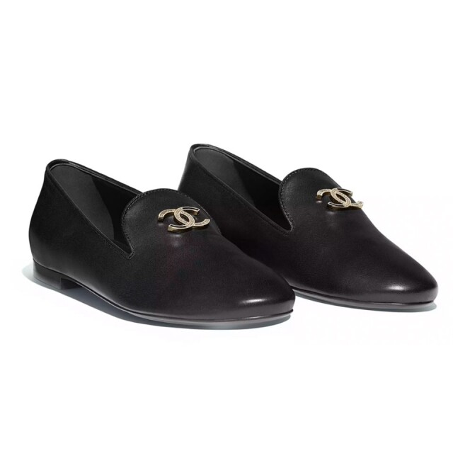 Chanel 黑色皮革 loafer 平底鞋 Chanel 黑色皮革 loafer 平底鞋