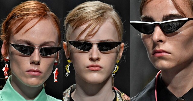 Prada 於 2018 春夏便推出了極具科幻感，以金屬打造的貓眼形太陽眼鏡，型格非常。