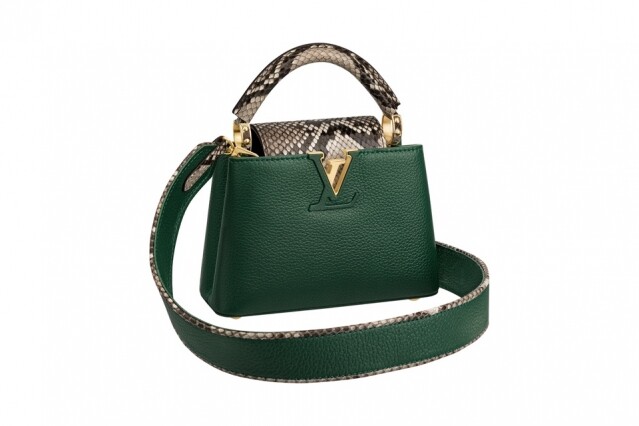Louis Vuitton Capucines 墨綠色皮革拼蛇皮手袋 $45,500