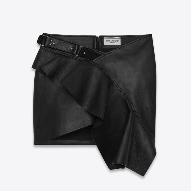 Saint Laurent 黑色皮革 wrap skirt