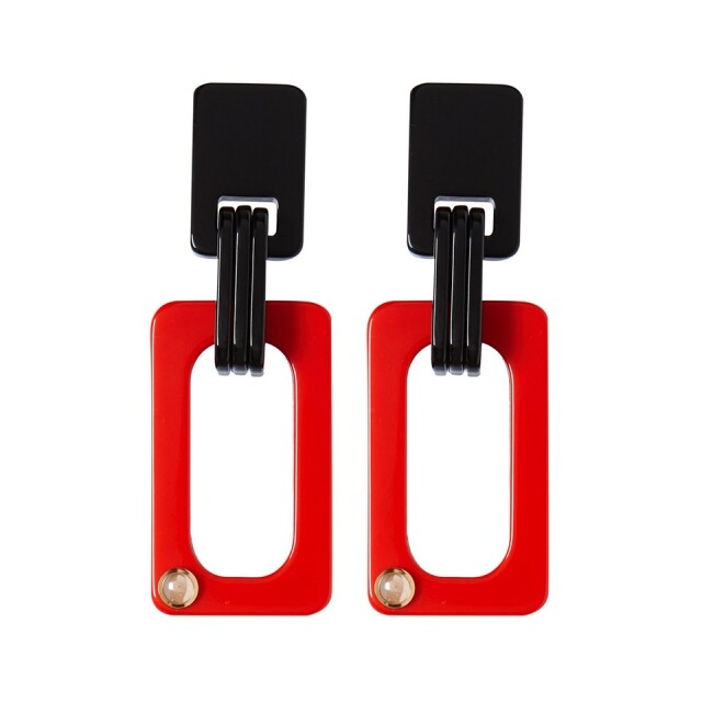 Giorgio Armani 紅黑色方型吊飾耳環