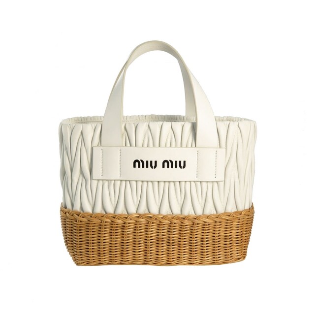 Miu Miu 白色皮革藤籃袋
