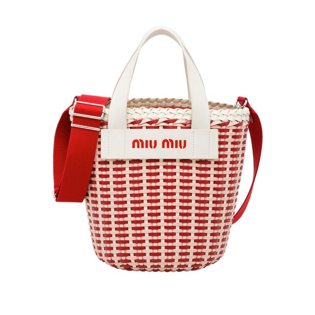 Miu Miu 紅色藤籃水桶袋