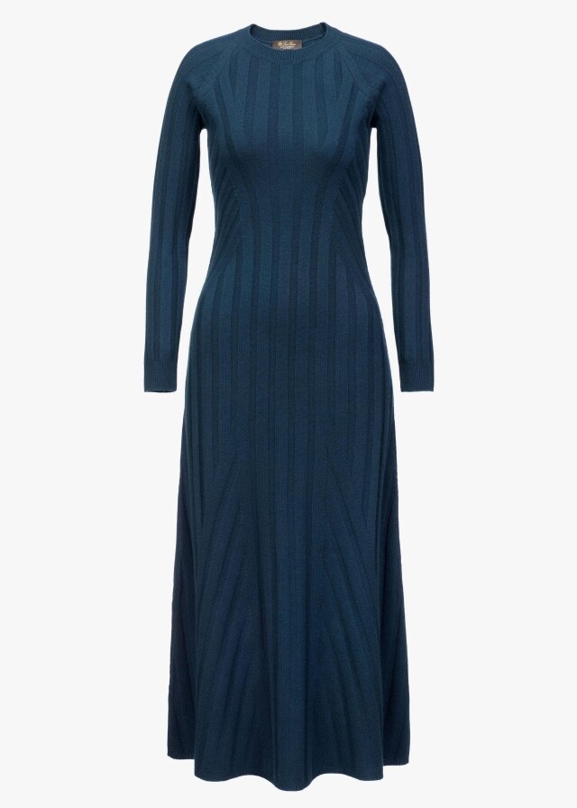 Loro Piana 深藍色針織 Cashmere 中長度連身裙