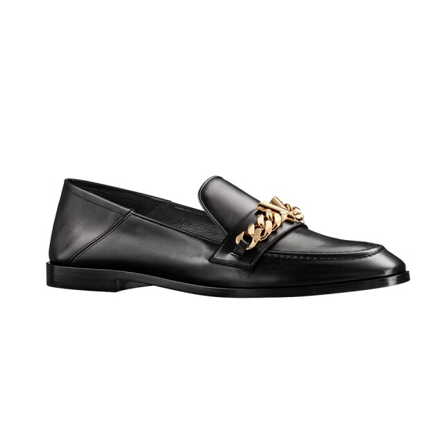 Louis Vuitton 黑色綴金鏈平底 loafer