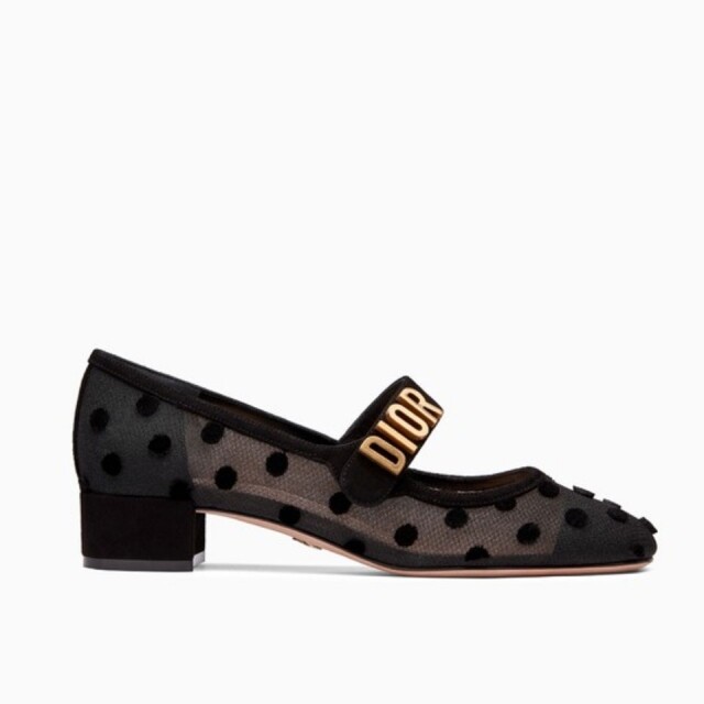 Dior 黑色網狀波點圖案 Mary Jane 瑪麗珍鞋