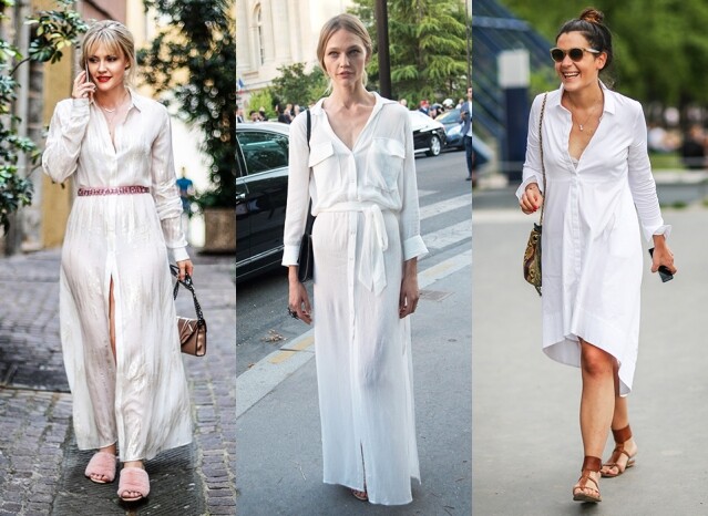 白色是入門 選 shirt dress 恤衫裙，白色款式是基本入門貨，不論是長裙或是短裙設計，都是易於配襯，同時亦十分具夏日氣息。