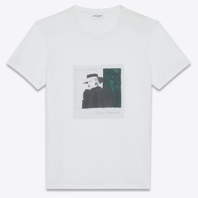 Saint Laurent 在白 T-shirt 上印上手繪寶麗萊相片圖案，簡單得來極富美感。$2,890