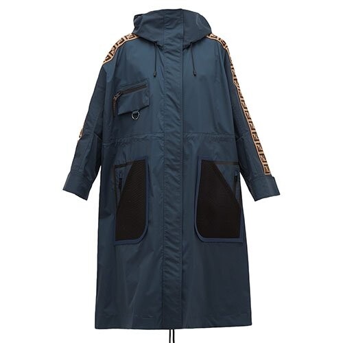 Logo-jacquard stripe technical raincoat
