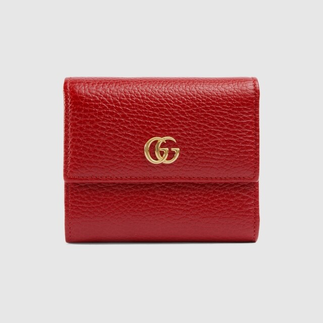 Gucci 木槿紅色 GG Marmont 皮革銀包