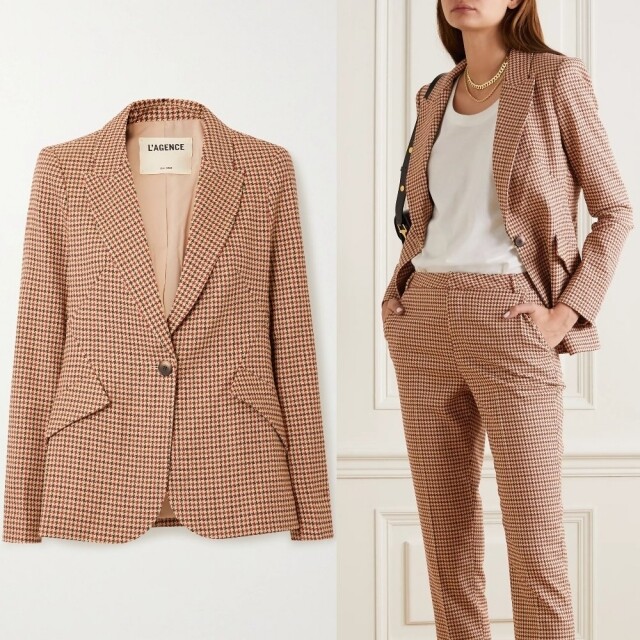 L'AGENCE Chamberlain houndstooth tweed blazer