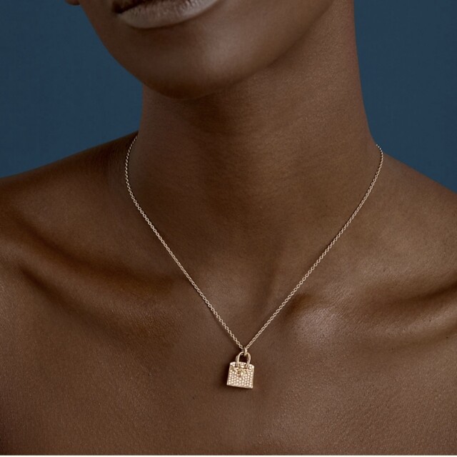 Hermès Birkin Amulette 系列玫瑰金綴鑽石頸鏈