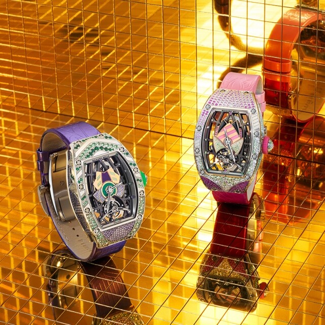 這次 Richard Mille「 RM 71-02 自動上鍊陀飛輪腕錶」系列，巧妙地融合了極富 Disco 感的亮麗色彩，以及切割與形態豐富的寶石種類，製作出工藝精湛及各具特色的腕錶，以全新方式向新世代的女性詮釋當年舞廳經典文化與故事。每一枚腕錶均在致敬時代，並賦予女性獨有的魅力。