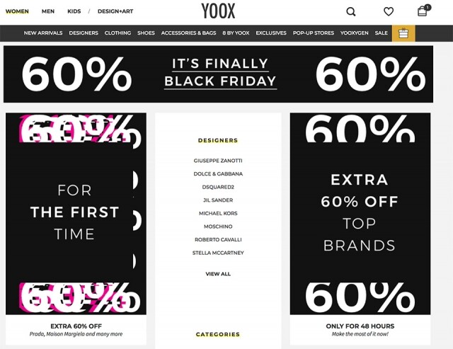 YOOX 一向都是低價入手名牌設計的購物網站，於 Black Friday 減價日子