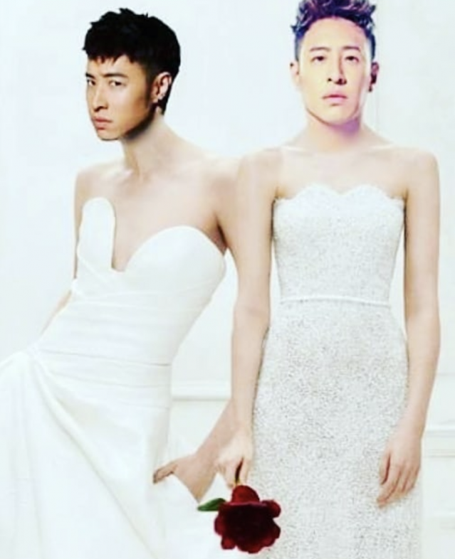 好友潘瑋柏曾揚言要當 Rainie 的伴娘，網民為他用電腦 P 圖「設計」伴娘裙子！