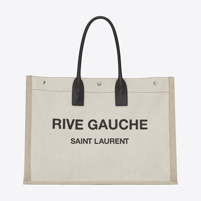 Saint Laurent 2018 早春系列白色麻質拼皮革 tote bag $8,900